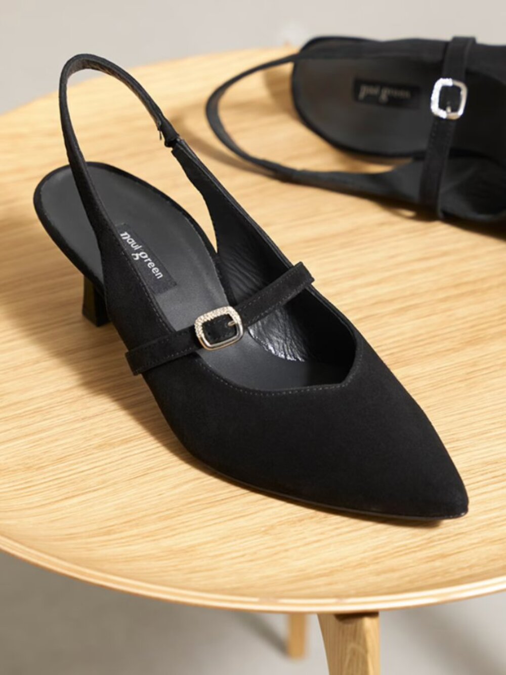 Paul Green Black Suede Slingback Kitten Heels – Size 6.5